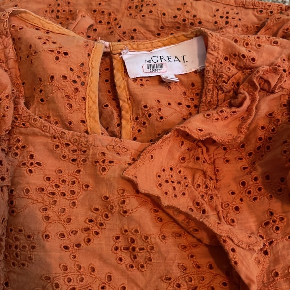 The Great. Eyelet Ruffle Flutter Top In Spice Orange Boho‎ Blouse size 0 XS - Picture 6 of 6